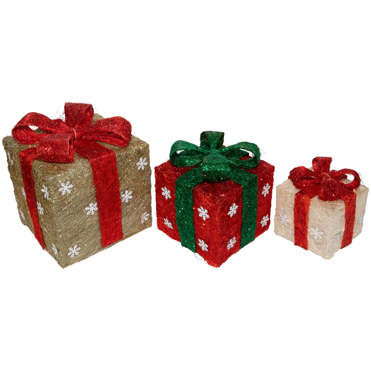 Northlight Lighted Gift Boxes Christmas Outdoor Decorations - 10" - Red and Gold - Set of 3